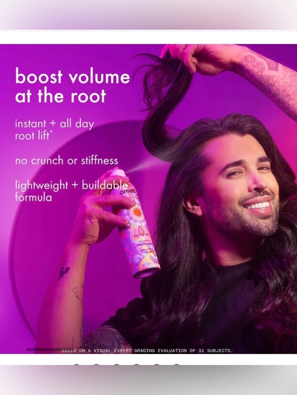 amika Volumizing Finishing Spray in Purple and Pink Pattern